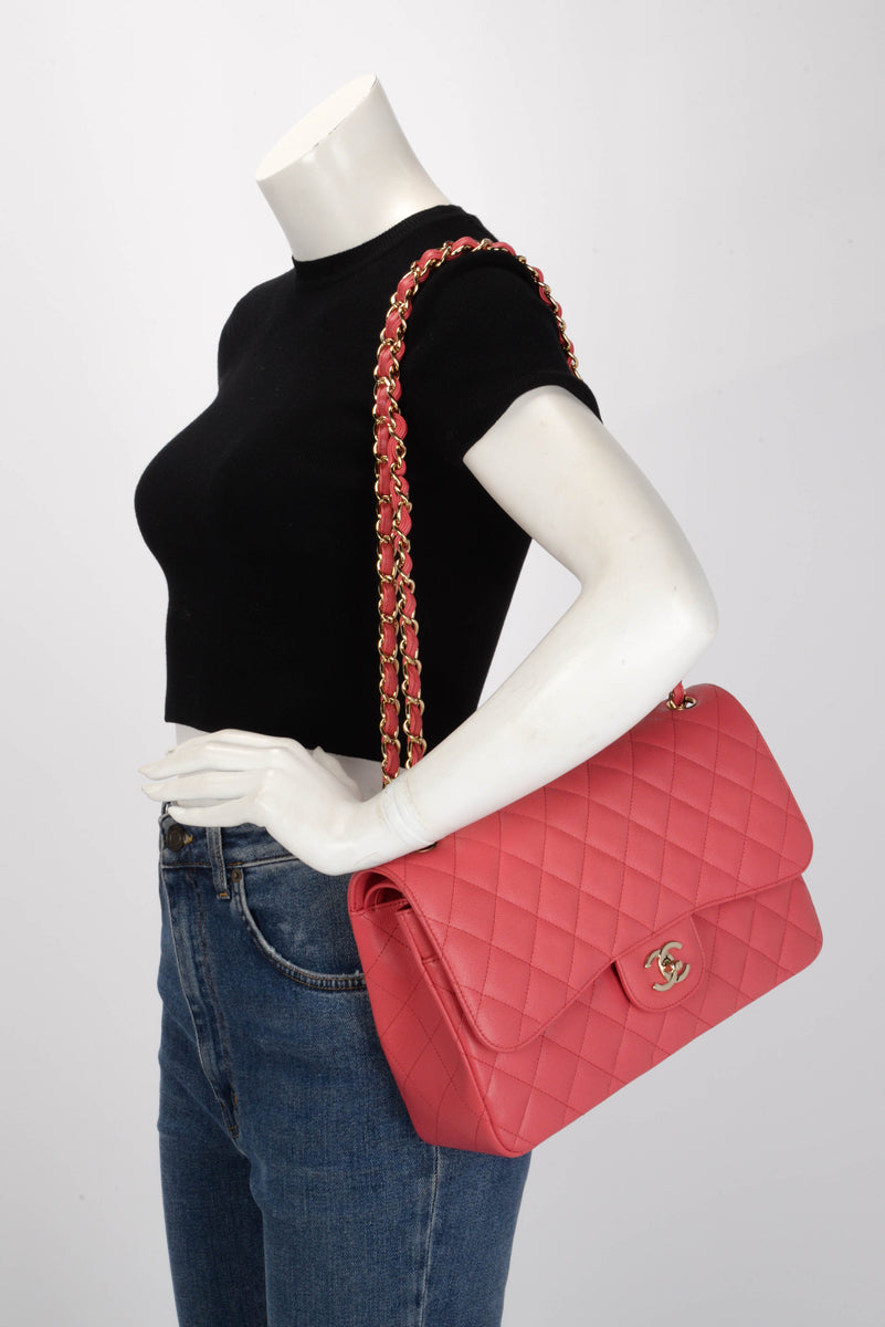 Chanel Pink Quilted Caviar Large Classic Flap Shoulder Bag