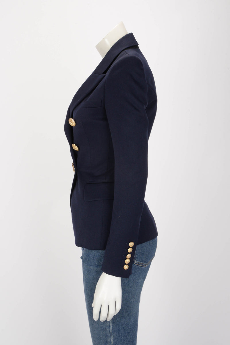 Balmain Navy Wool Double Breasted Blazer FR 34