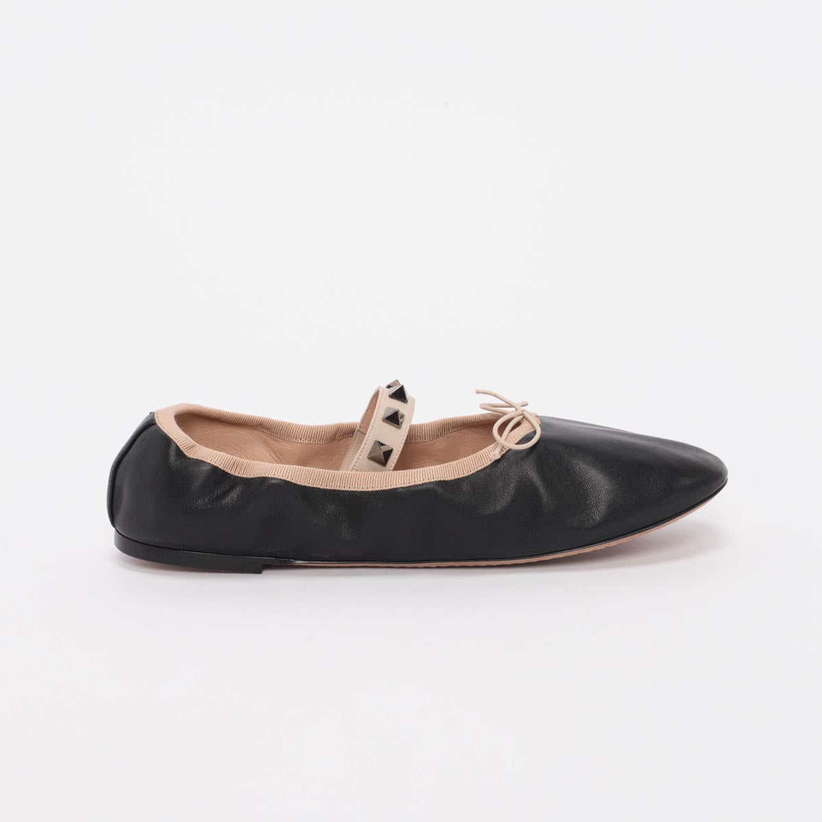 Valentino Black Lambskin Rockstud Ballerina Flats 37.5