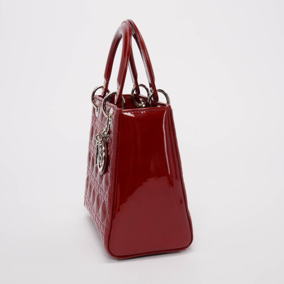 Dior Cherry Red Patent Cannage Medium Lady Dior Bag