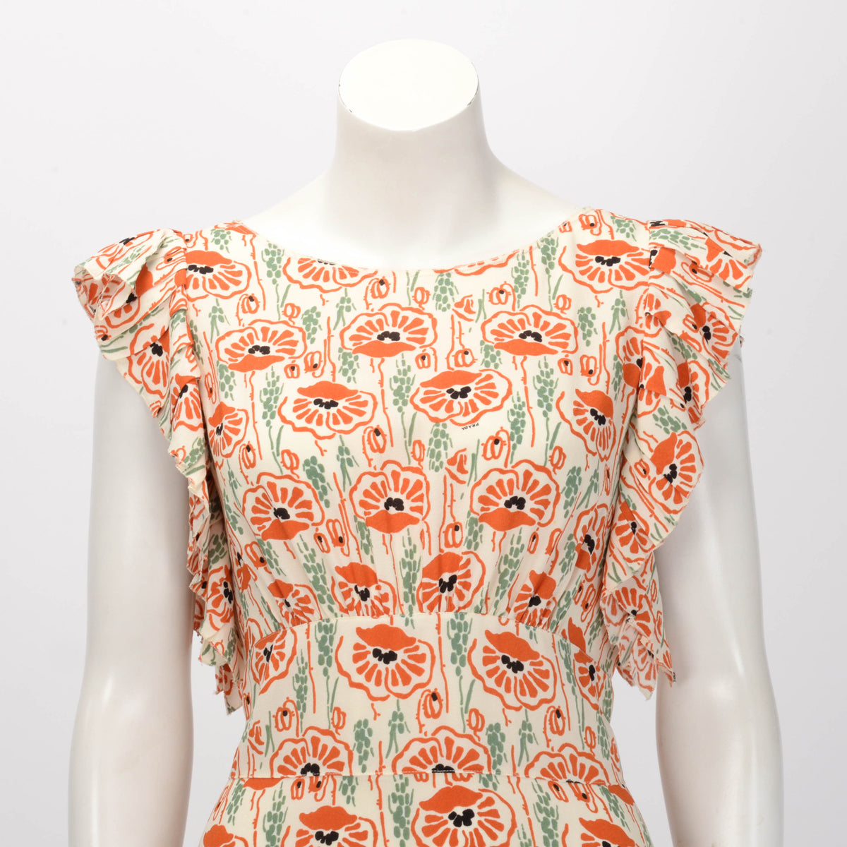 Prada Ivory Crepe Poppy Print Dress IT 44