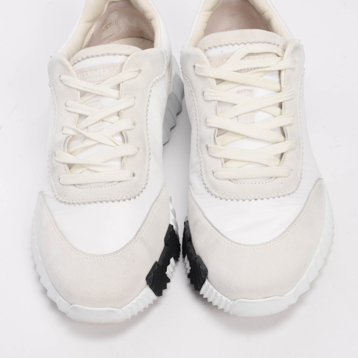 Hermes White Nylon & Suede Homme Bouncing Sneakers 41.5