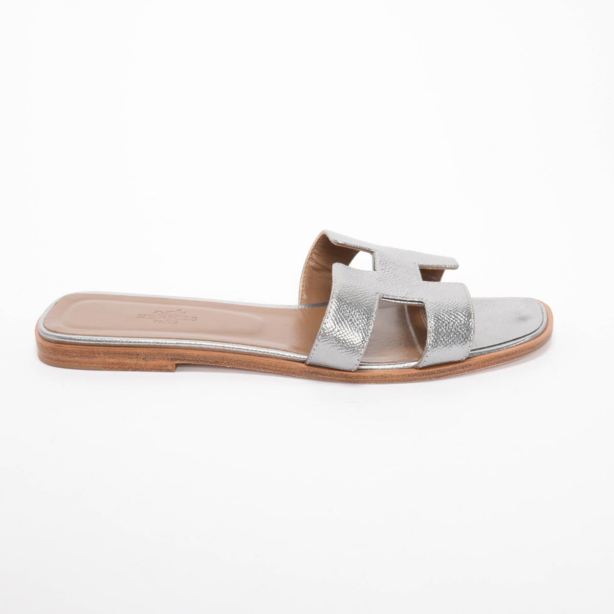 Hermes Silver Epsom Oran Sandals 40