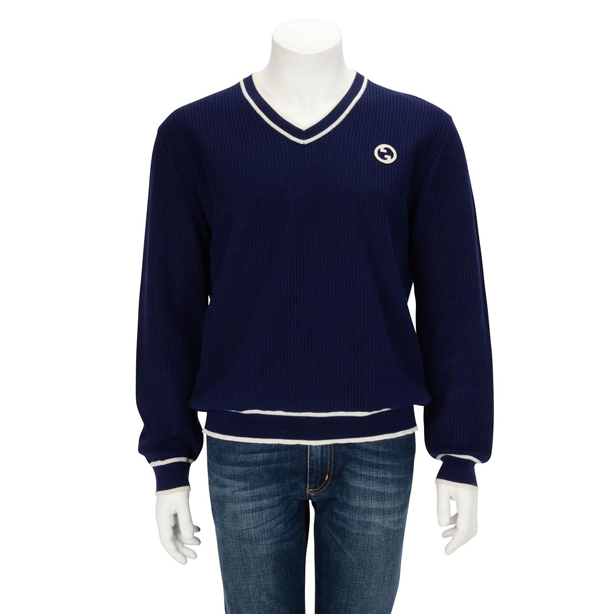 Gucci Navy Knitted GG Logo Patch Sweater L