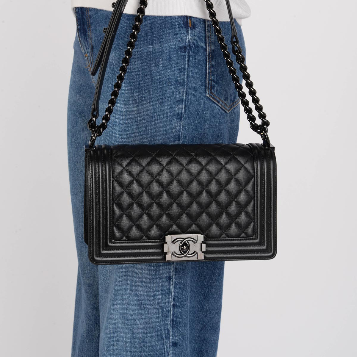 Chanel So Black Grained Calfskin Medium Boy Bag