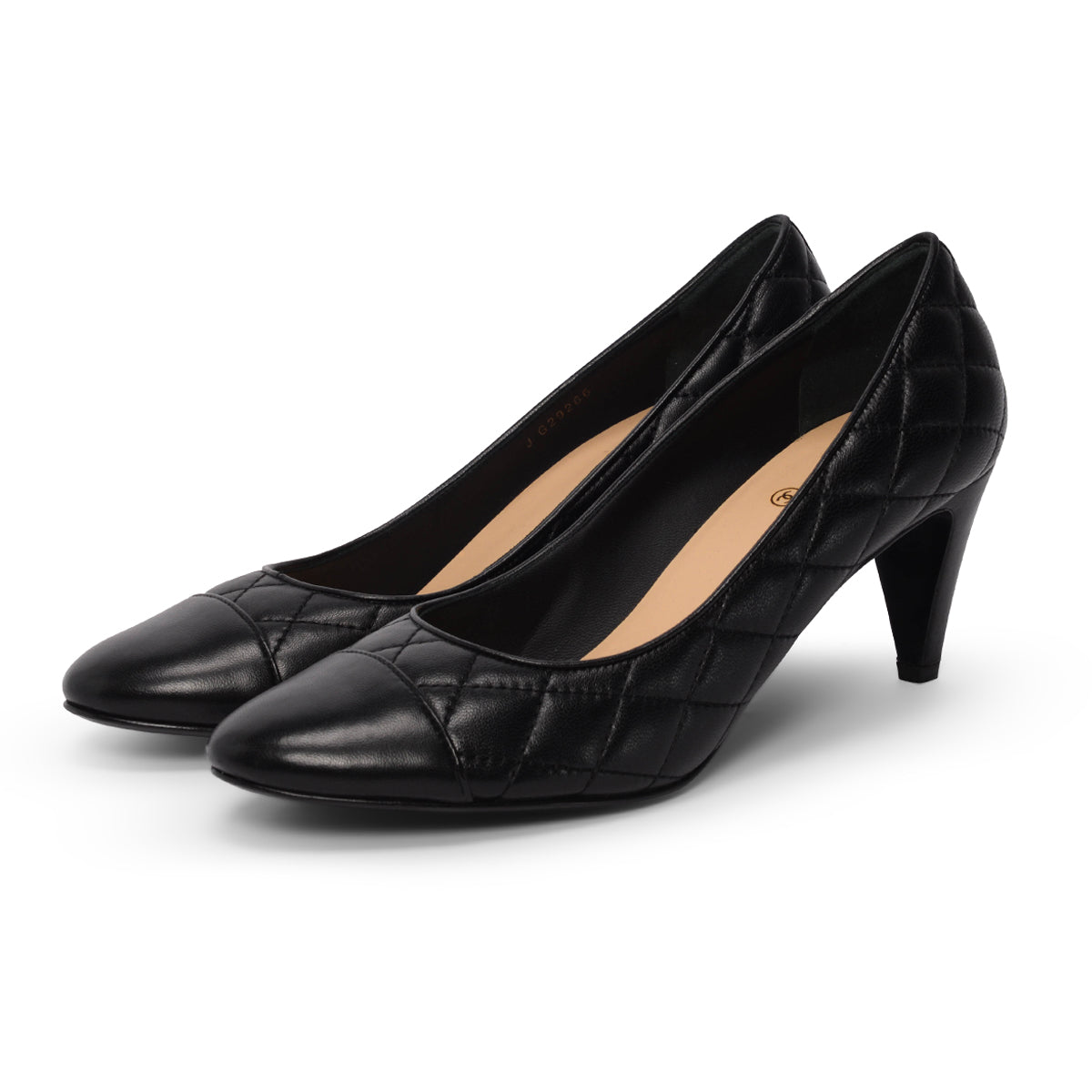Chanel Black Quilted Lambskin Cap Toe Pumps 39.5