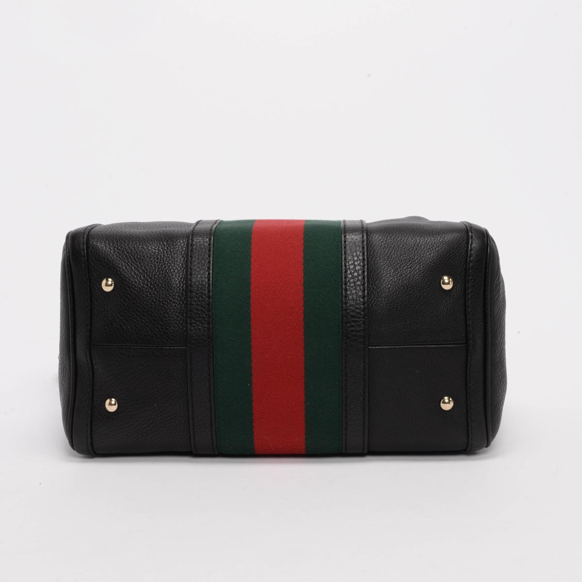 Gucci Black Grained Calfskin Vintage Web Medium Boston Bag