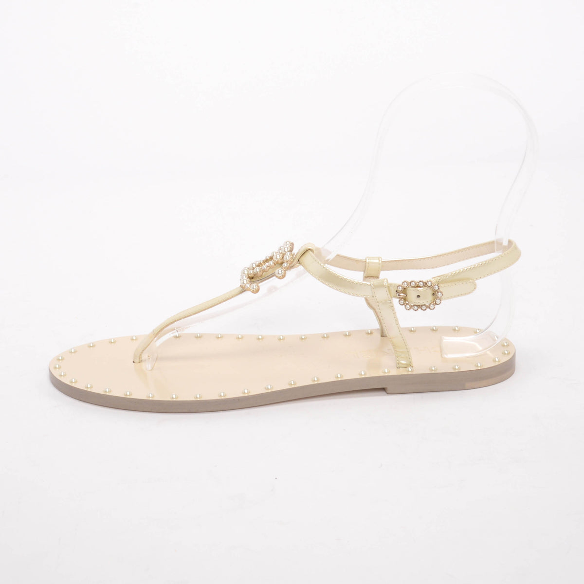 Chanel Iridescent Pearl CC Thong Sandals 37