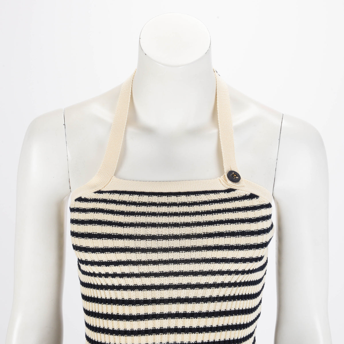 Dior Ecru & Navy Striped Knit Halter Neck Top FR 36