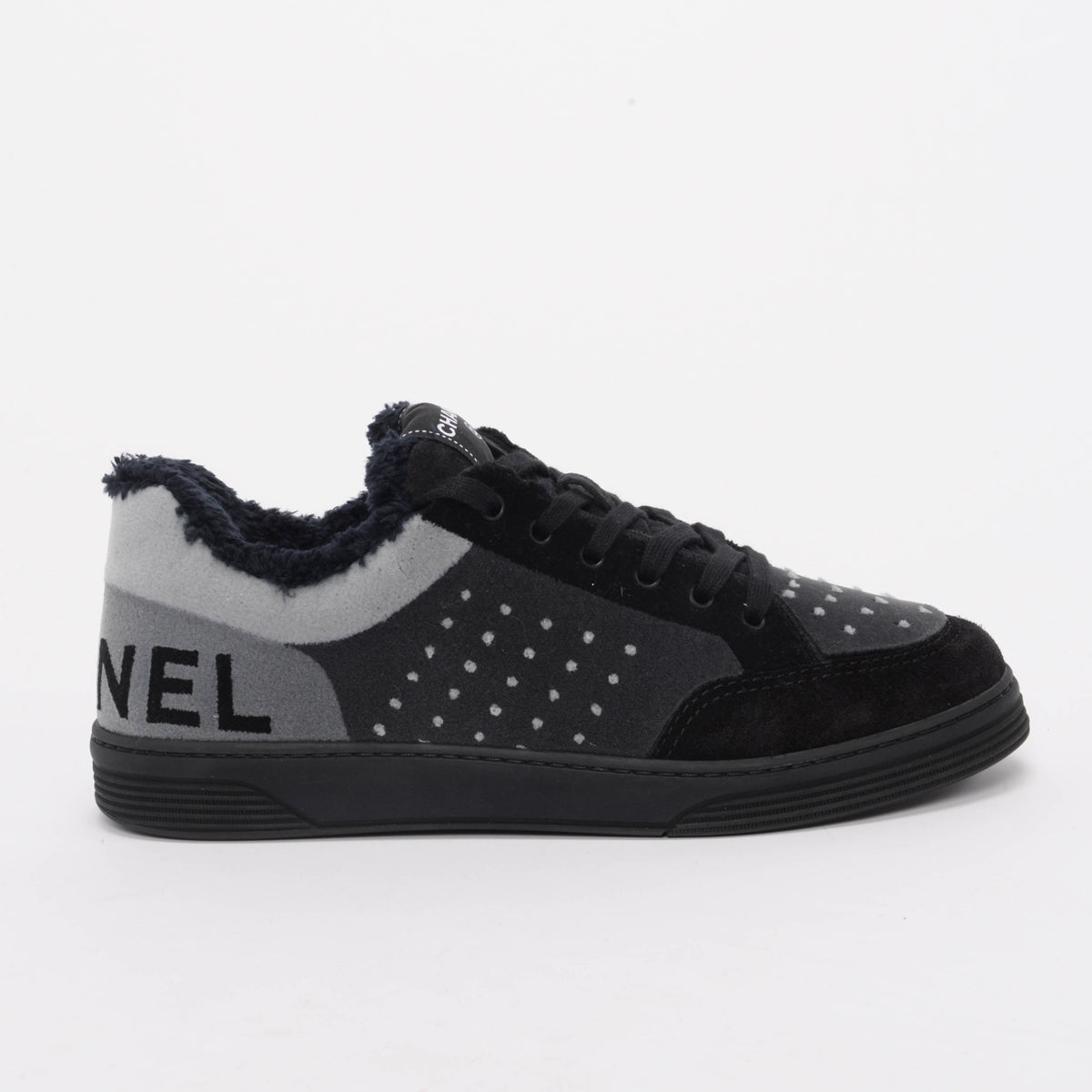 Chanel Charcoal Mixed Fibers Logo Sneakers 40