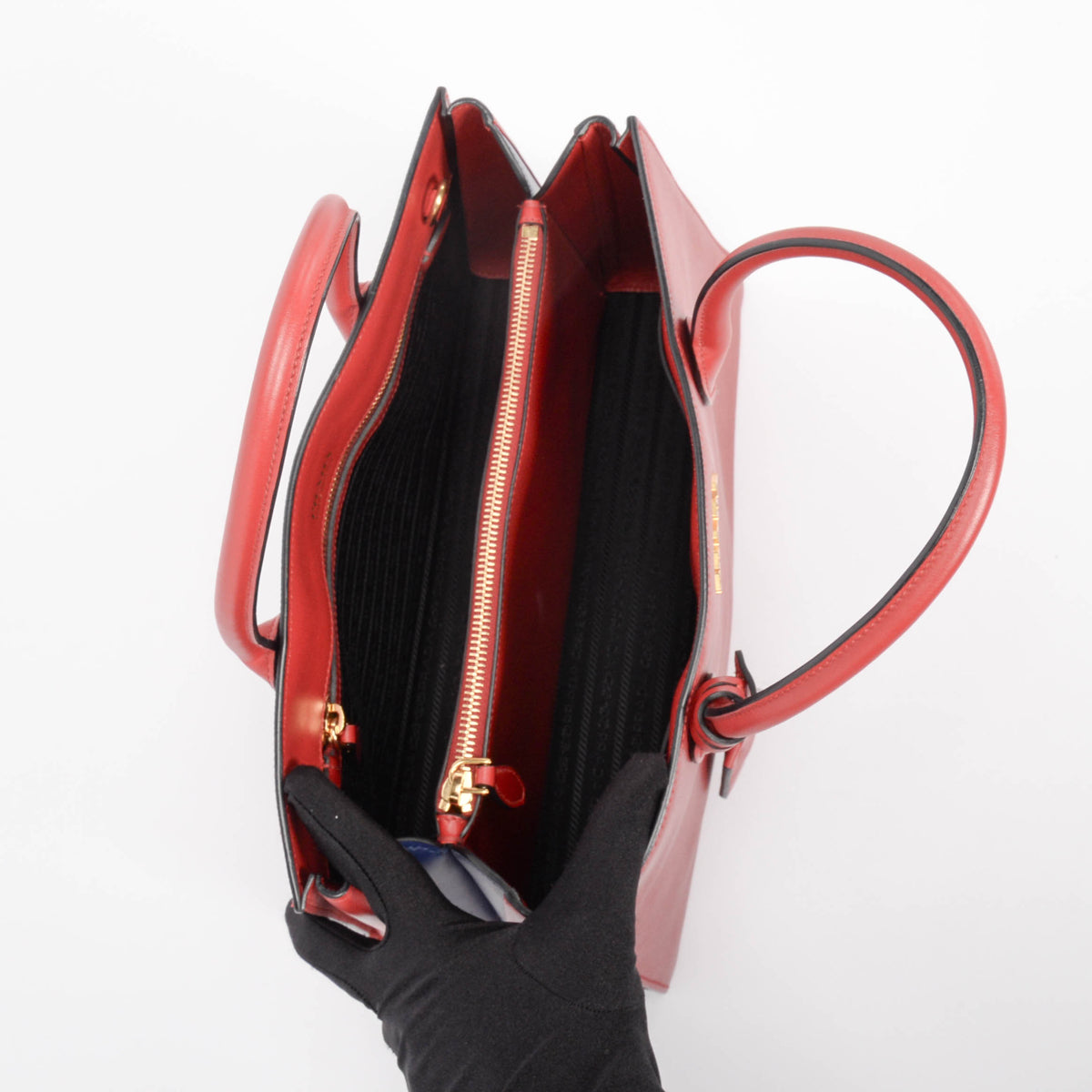Prada Red & Navy Saffiano Cuir Bibliotheque Bag
