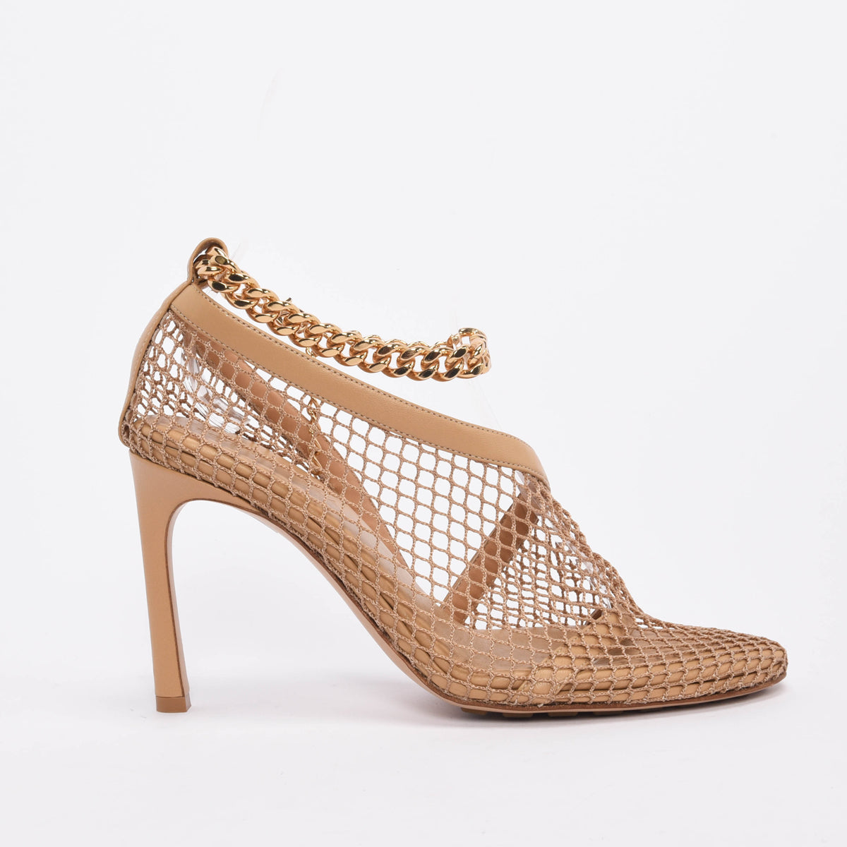 Bottega Veneta Beige Mesh Chunky Chain Pumps 37