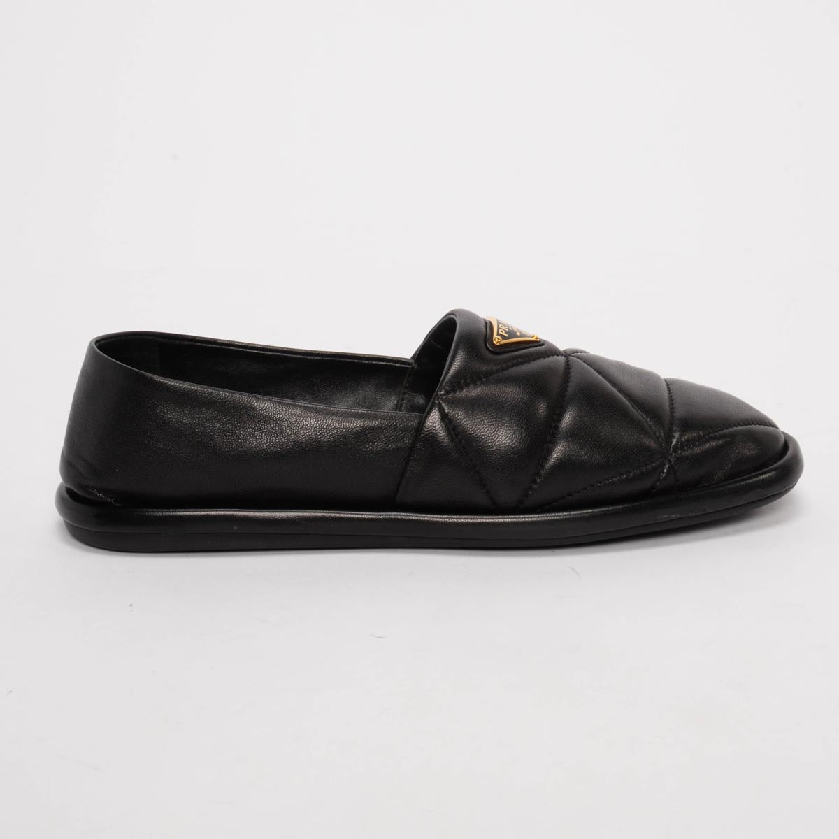 Prada Black Quilted Nappa Logo Slip-On Loafers 37