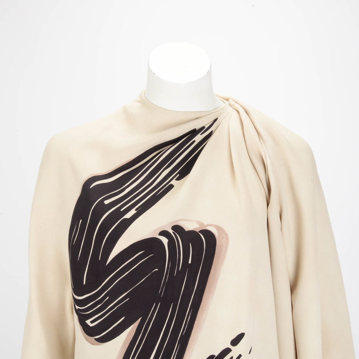 Fendi Beige Silk Asymetric Brush Stroke Blouse IT 40