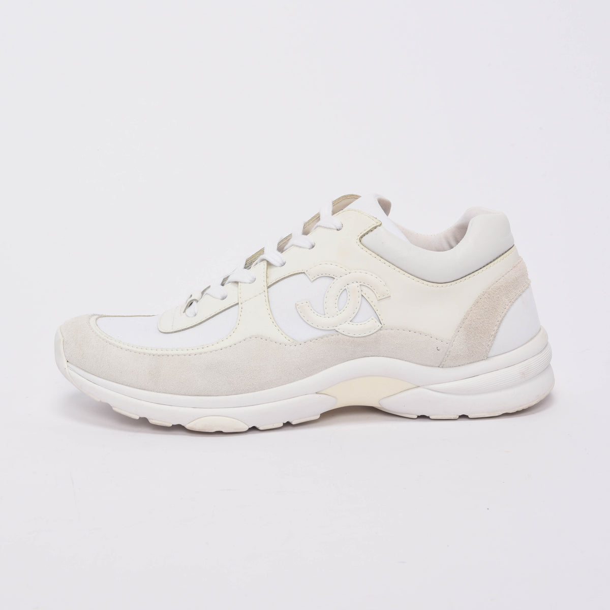 Chanel White Nylon & Suede CC Low Top Sneakers 40.5