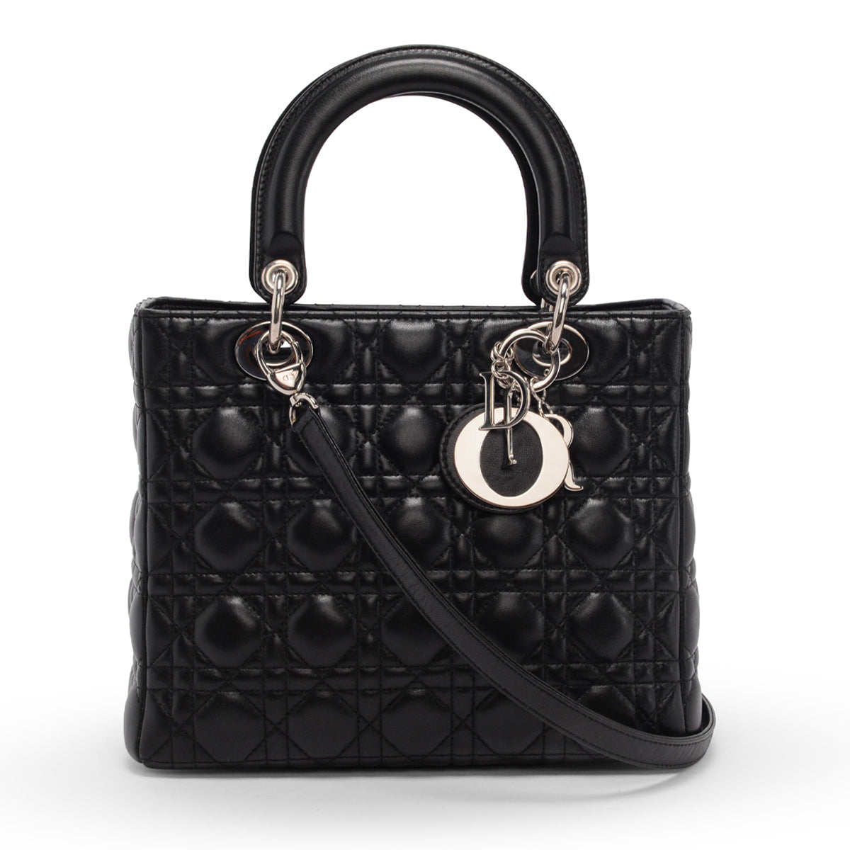 Dior Black Lambskin Cannage Medium Lady Dior Bag