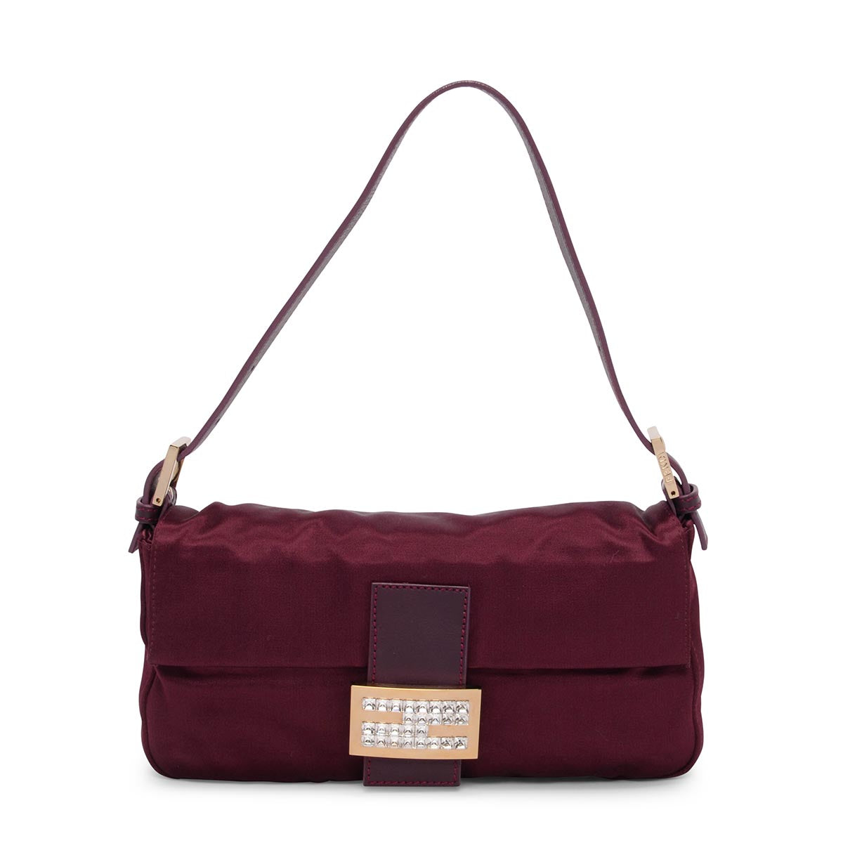 Fendi Burgundy Satin Crystal Baguette Bag