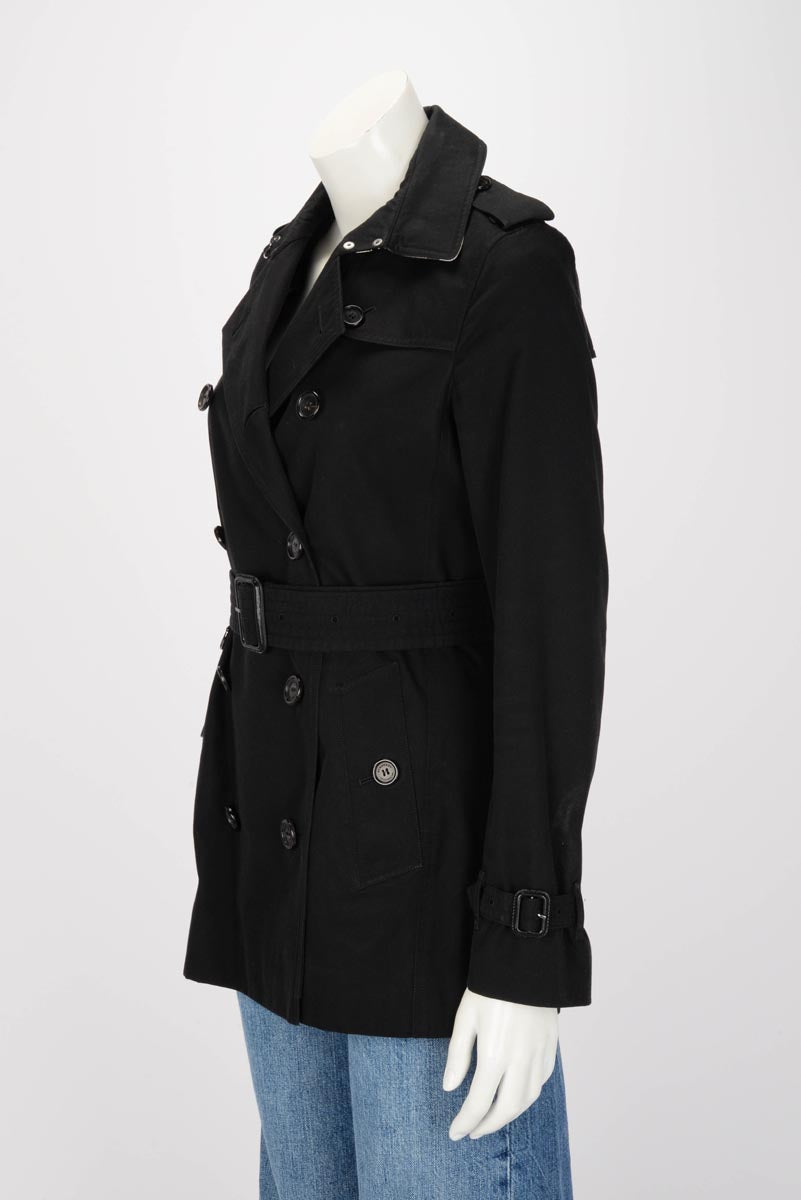 Burberry Black Cotton Kensington Short Trench Coat UK 6