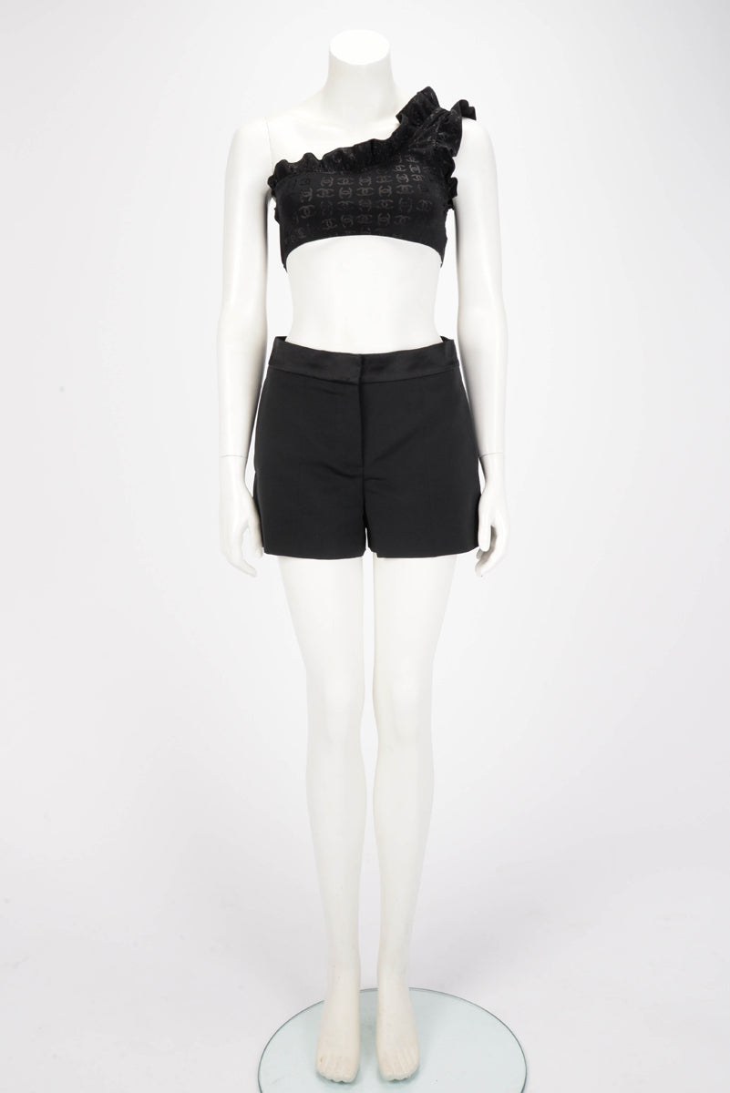 Chanel Black Stretch CC One Shoulder Bikini Top FR 40