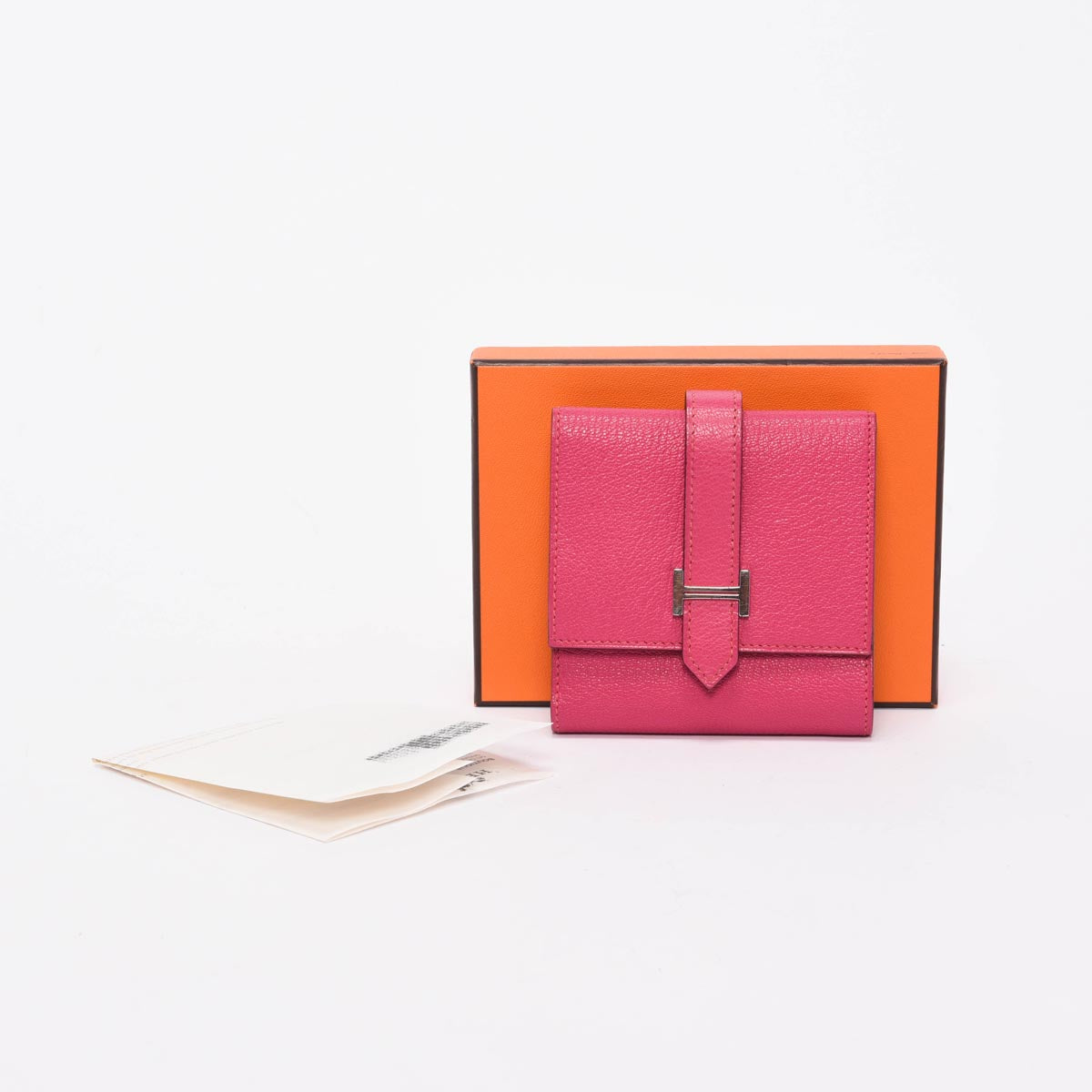 Hermes Rose Shocking Chevre Mysore Bearn Tri-Fold Wallet