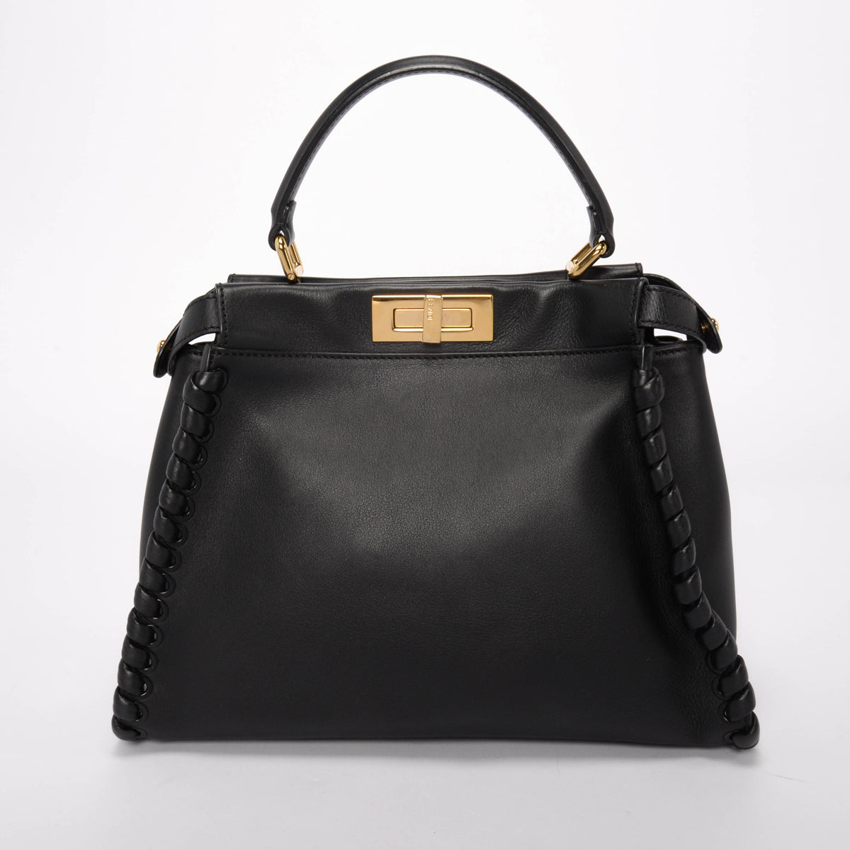 Fendi Black Whipstitched Leather Medium Peekaboo Bag