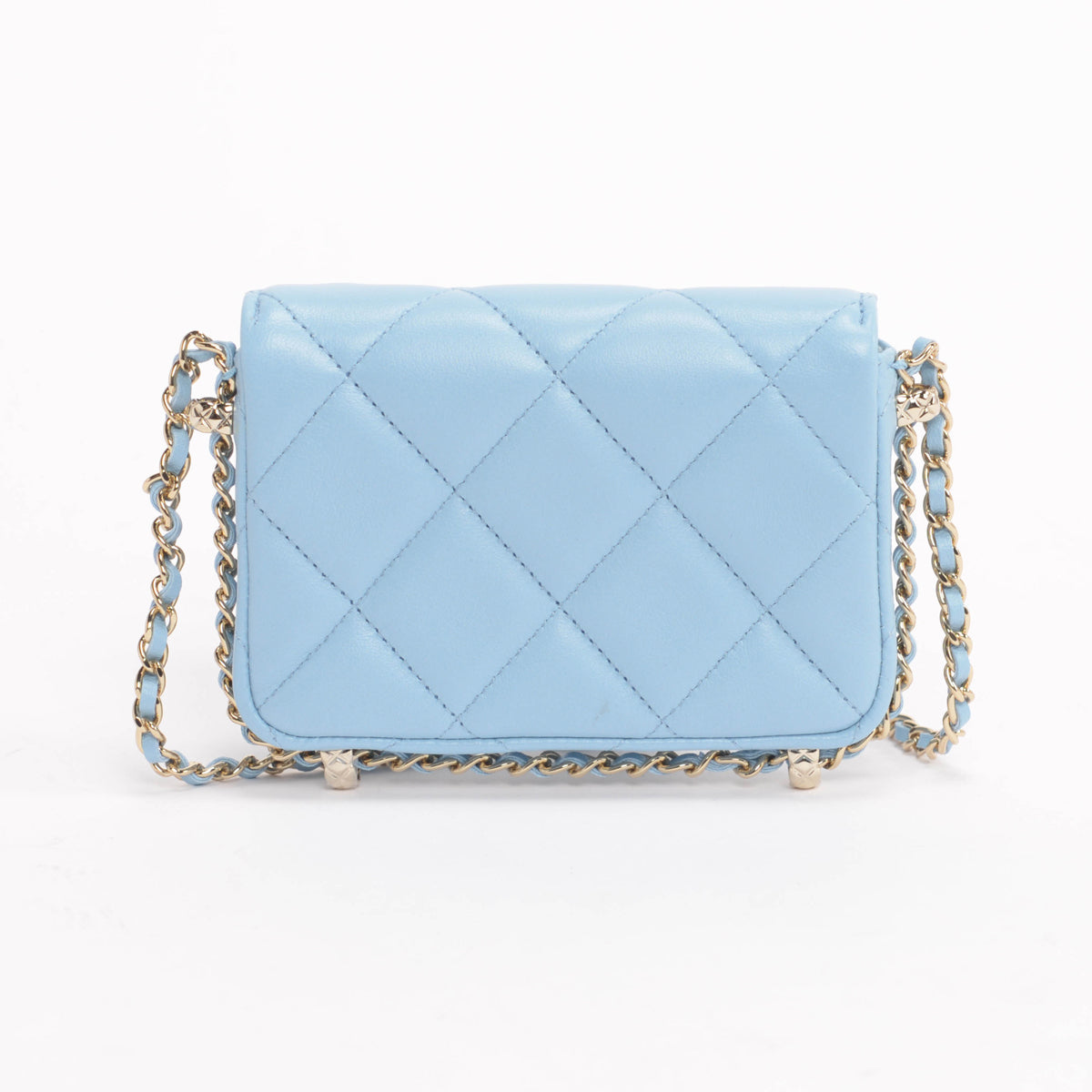 Chanel Light Blue Calfskin Clutch With Chain Wallet