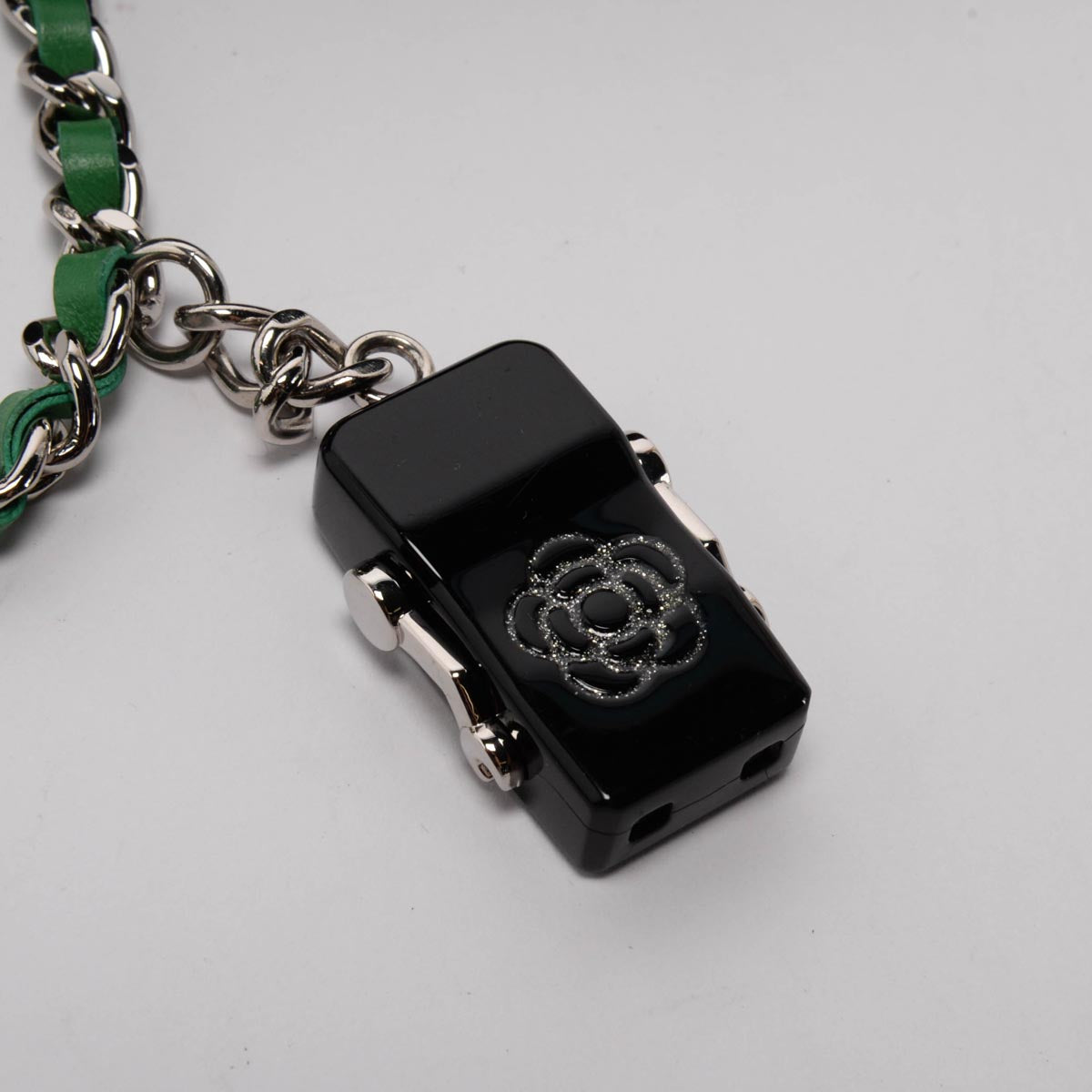 Chanel Black & Green Tweed Frayed Robot Wallet on Chain
