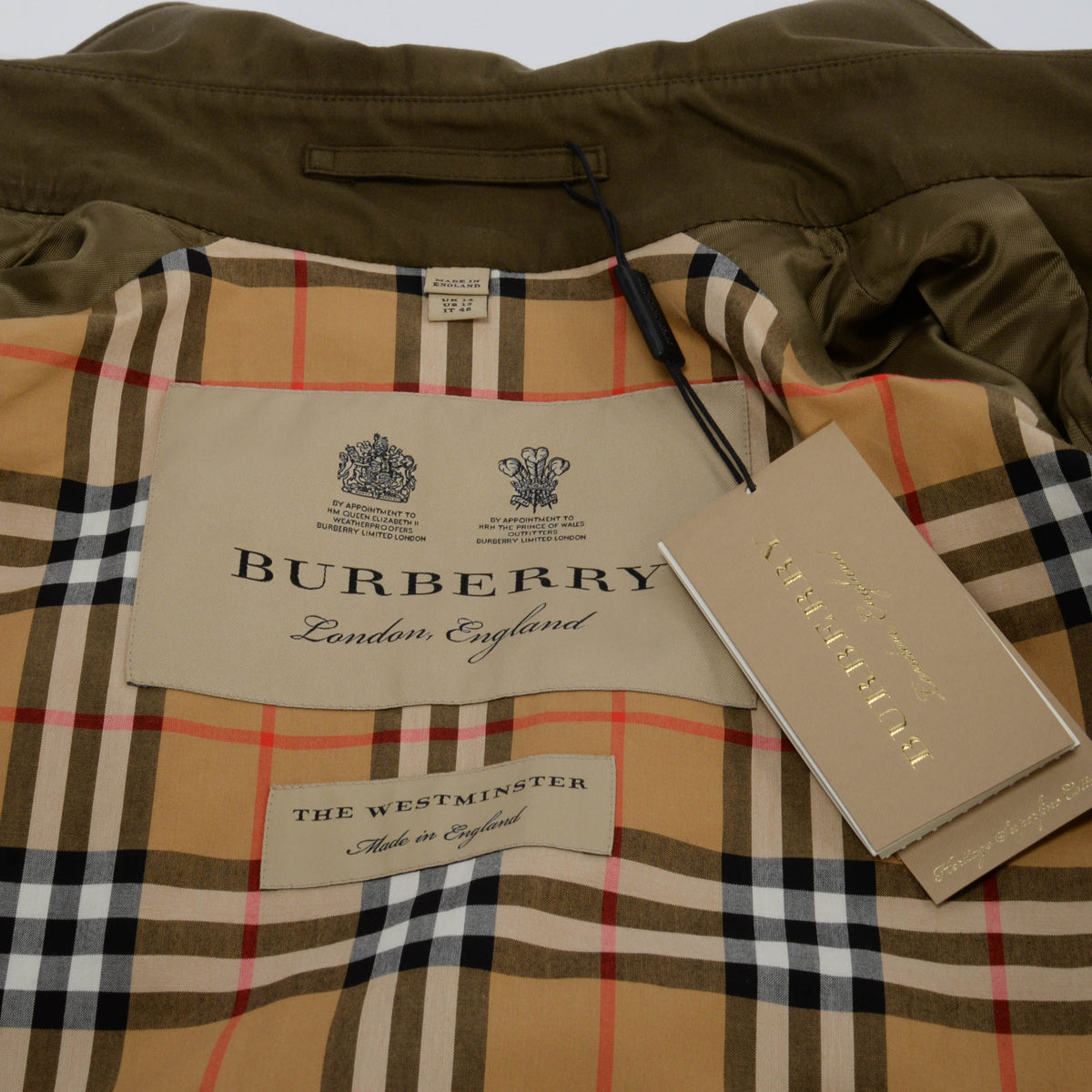 Burberry Khaki The Westminster Medium Trench Coat UK 14