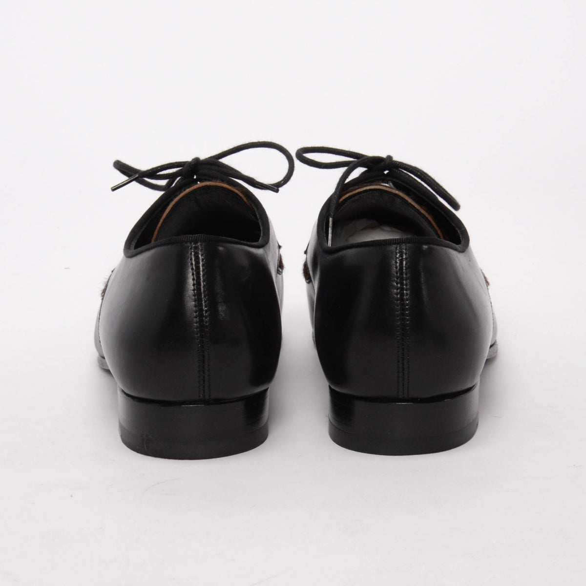 Saint Laurent Black Pony Hair Lace Up Oxfords 37