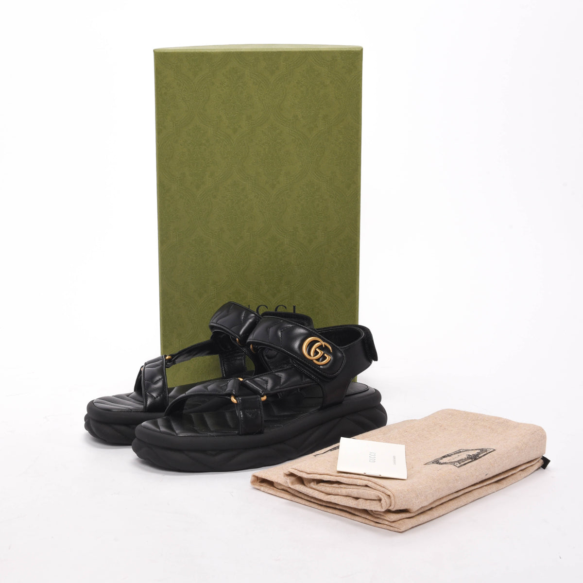 Gucci Black Matelasse GG Marmont Sandals 37.5