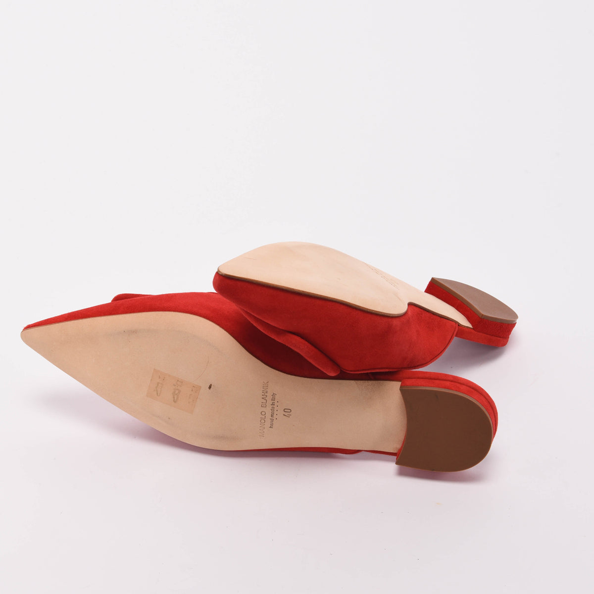 Manolo Blahnik Red Suede Maysale Buckle Mules 40
