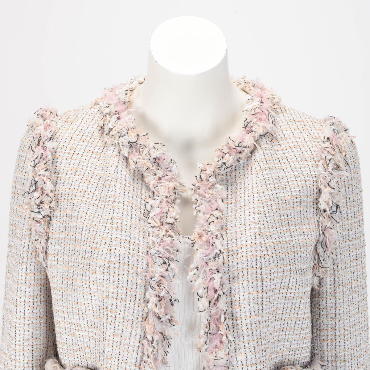 Chanel Pastel Fantasy Tweed Fringed Skirt Suit FR 42