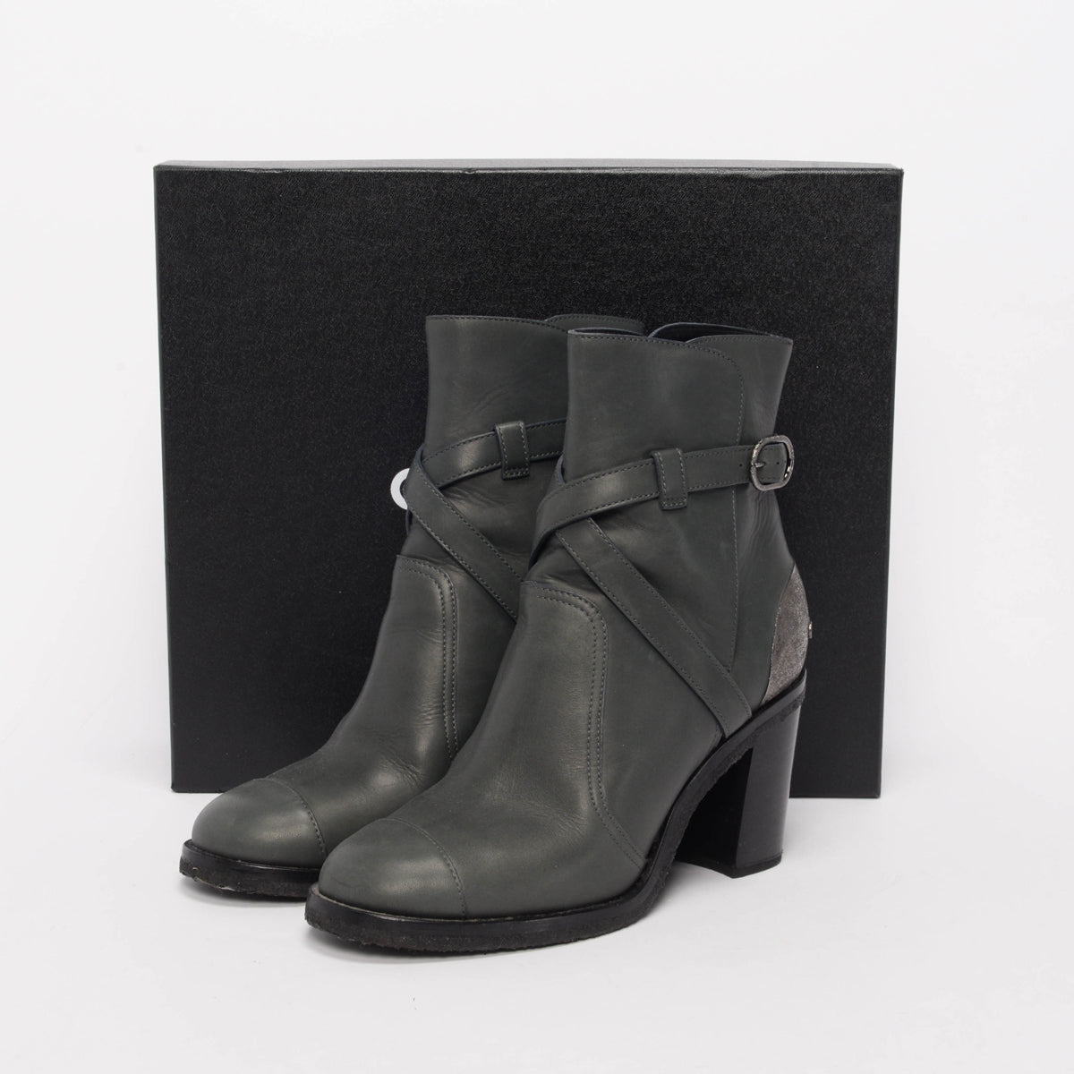 Chanel Army Green Lambskin Biker Ankle Boots 38