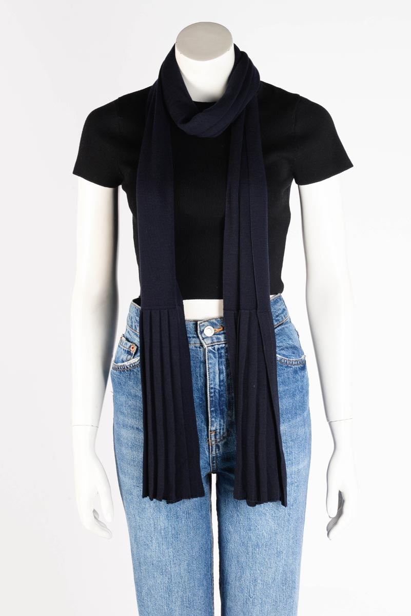 Dior Navy Wool Pleated Stole