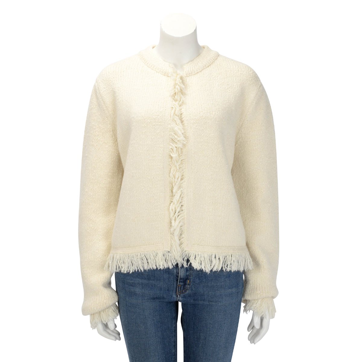 Dior Ecru Wool Dioresque Butterfly Frayed Edge Cardigan FR 40