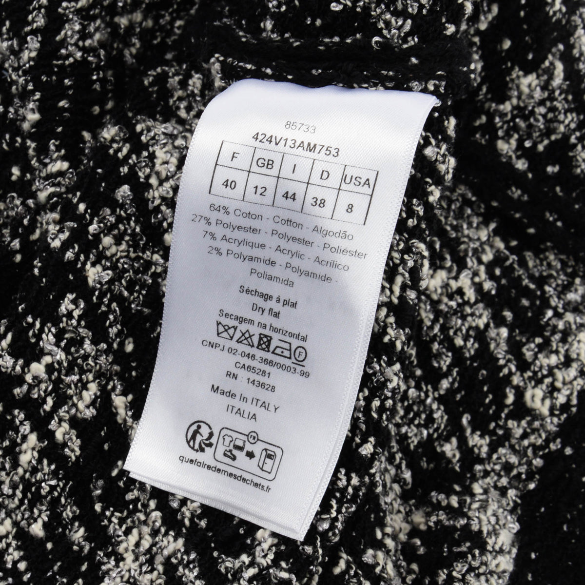 Dior Black & White Technical Knit Houndstooth Short Sleeve Jacket FR 40