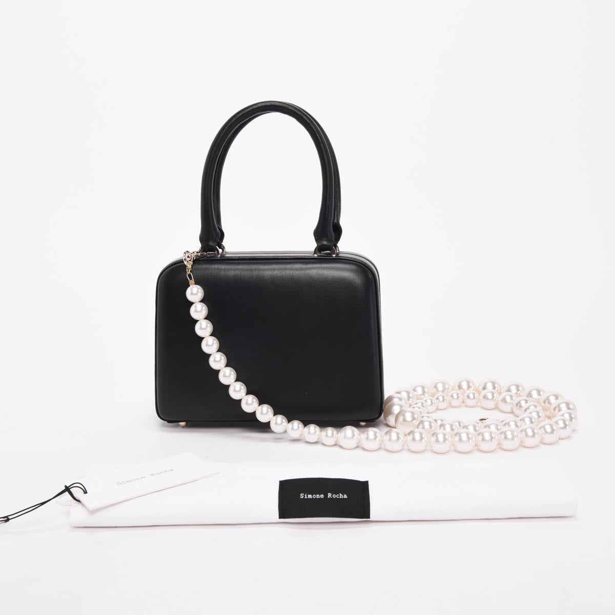 Simone Rocha Black Lambskin Mini Handheld Case With Pearl Strap
