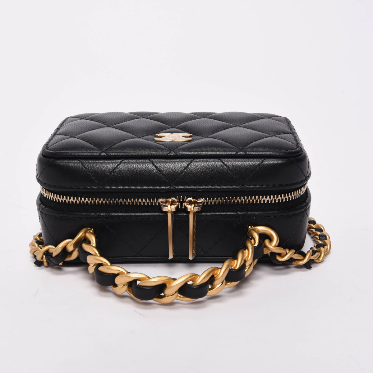 Chanel Black Quilted Lambskin Chain Handle Vanity Bag