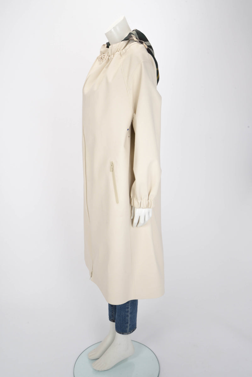 Burberry Cream Polyester Check Hood Parka Coat M