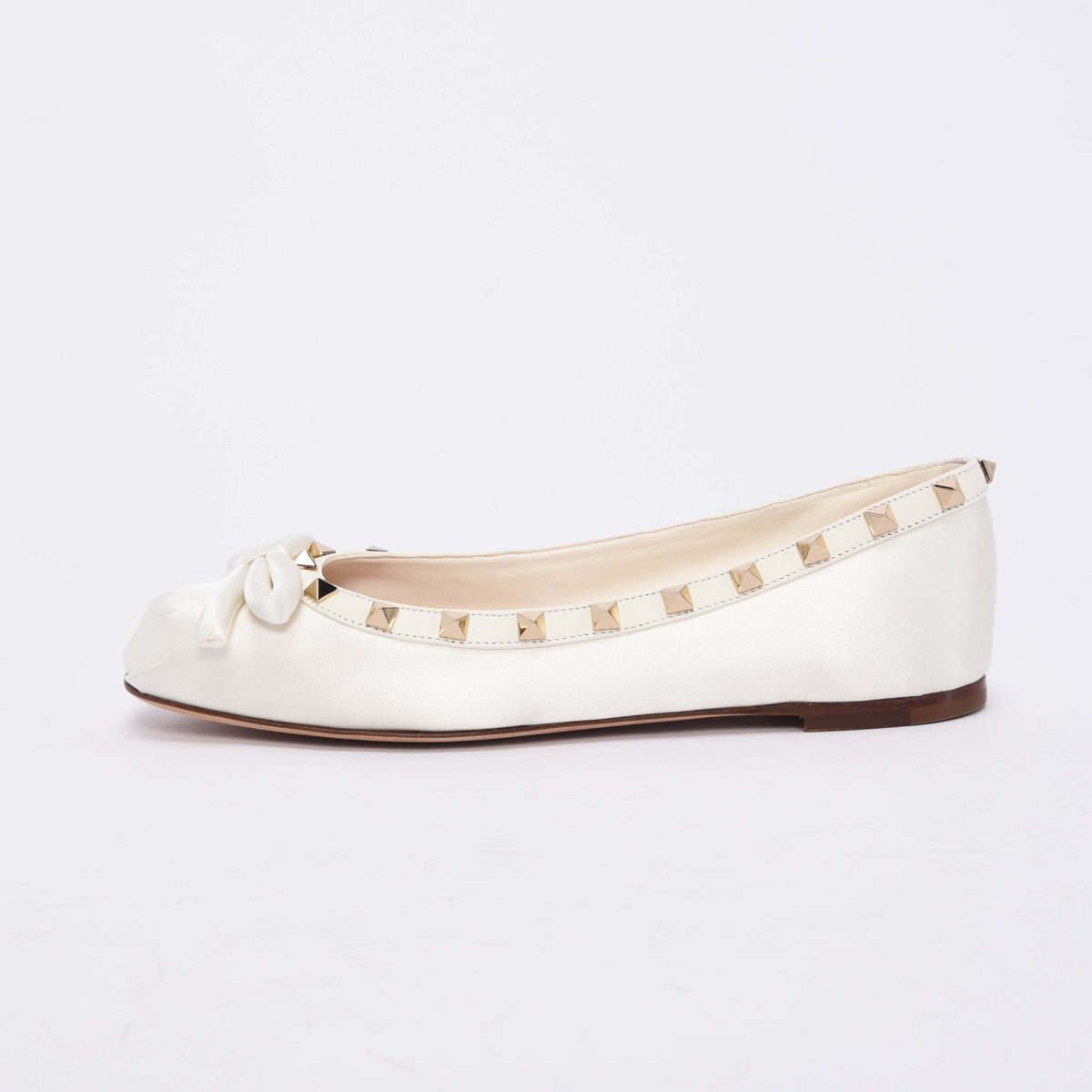 Valentino Ivory Satin Rockstud Ballet Flats 38