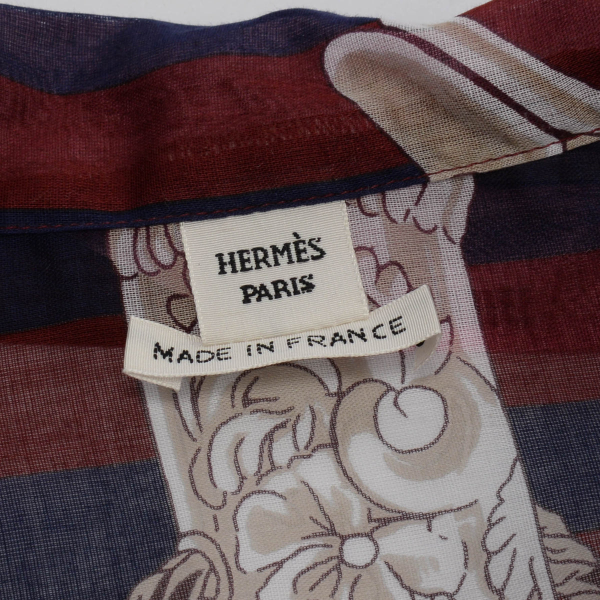Hermes Pink & Burgundy Muslin Cotton Cannes et Cannes Shirt FR 38
