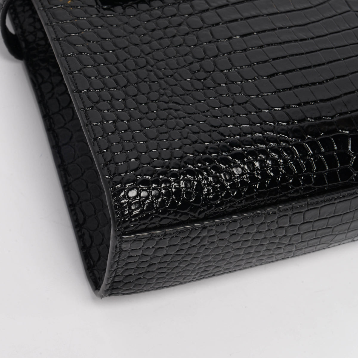 Saint Laurent Black Croc Embossed Medium Manhattan Shoulder Bag