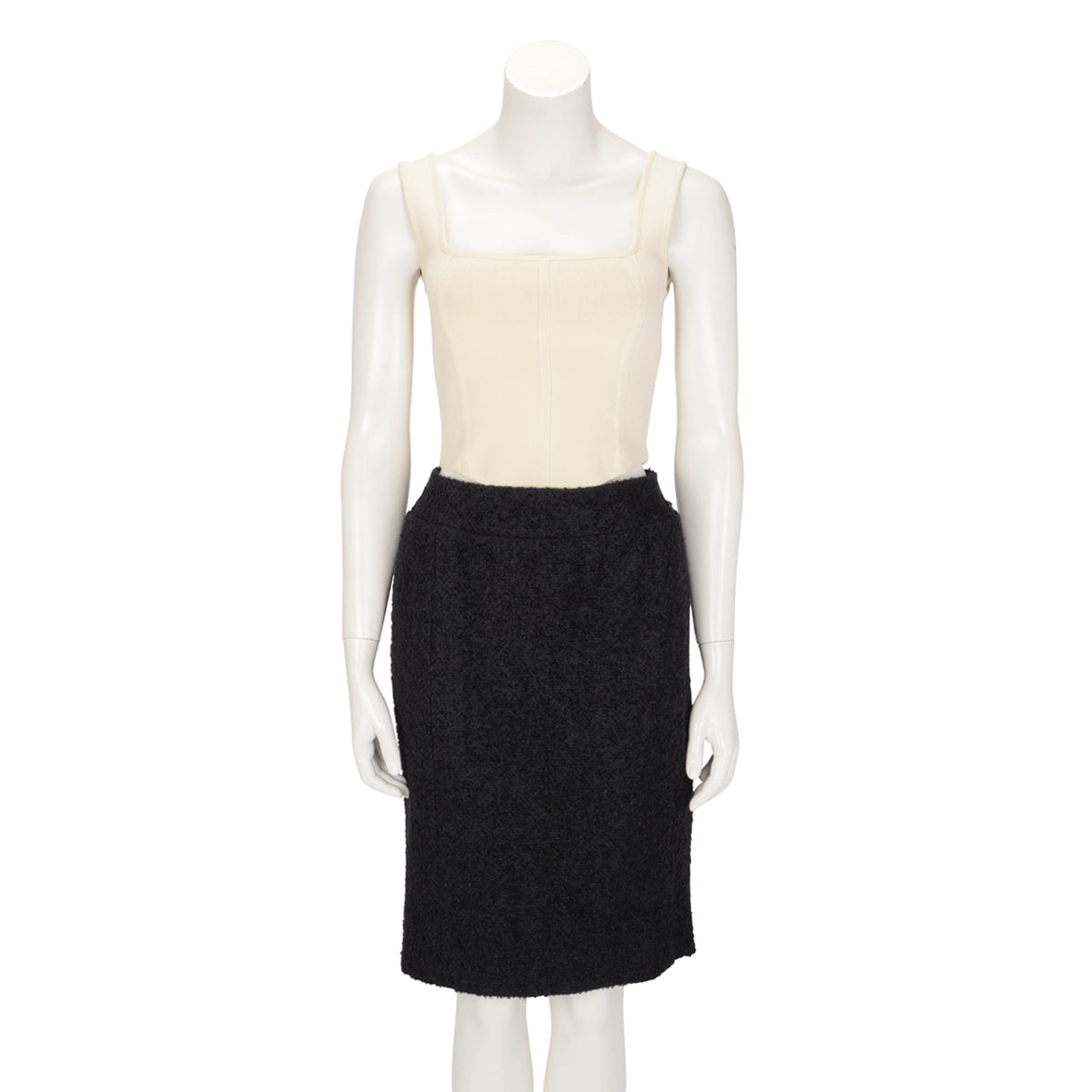 Chanel Black Boucle Pencil Skirt FR 50