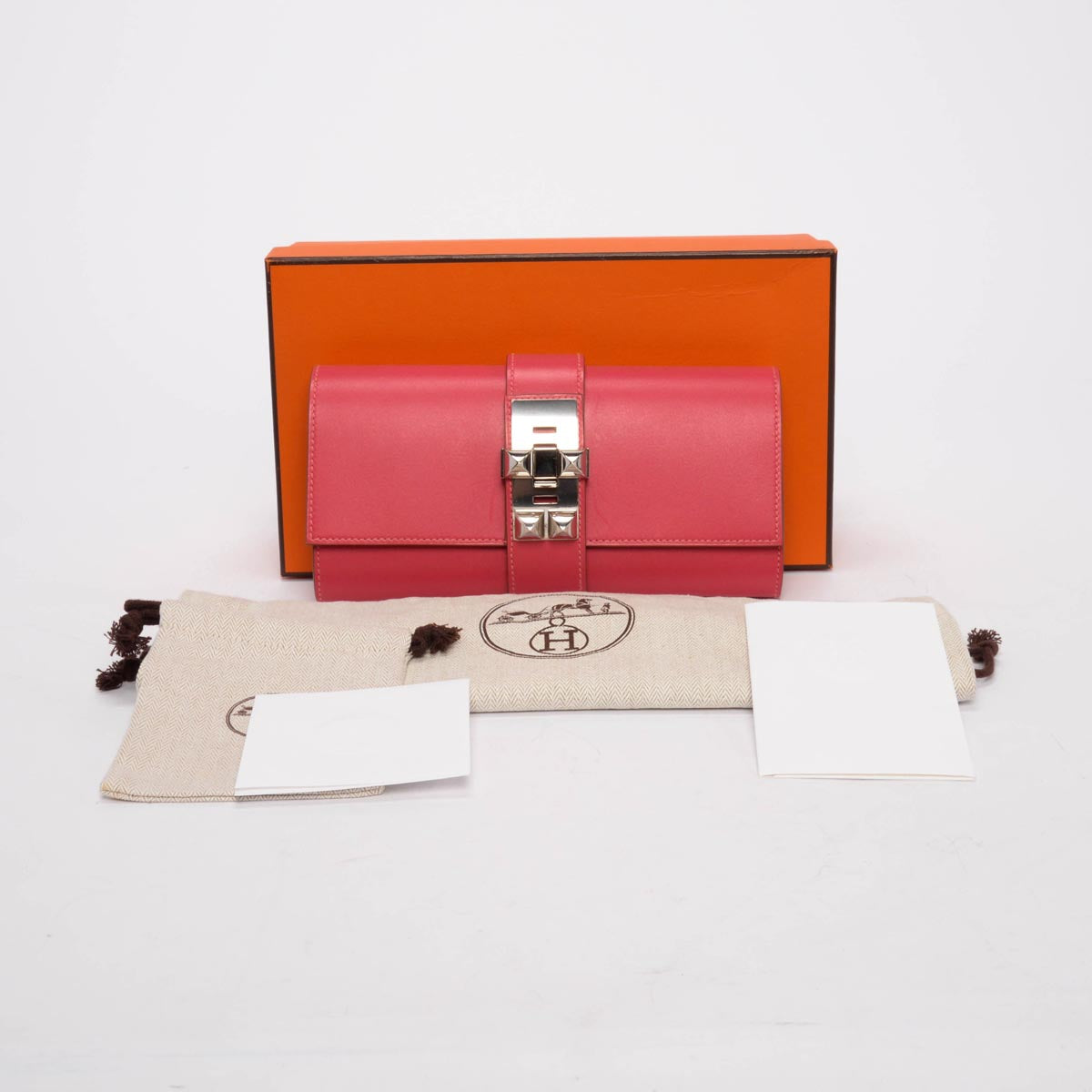 Hermes Rose Lipstick Tadelakt Medor 23 Clutch