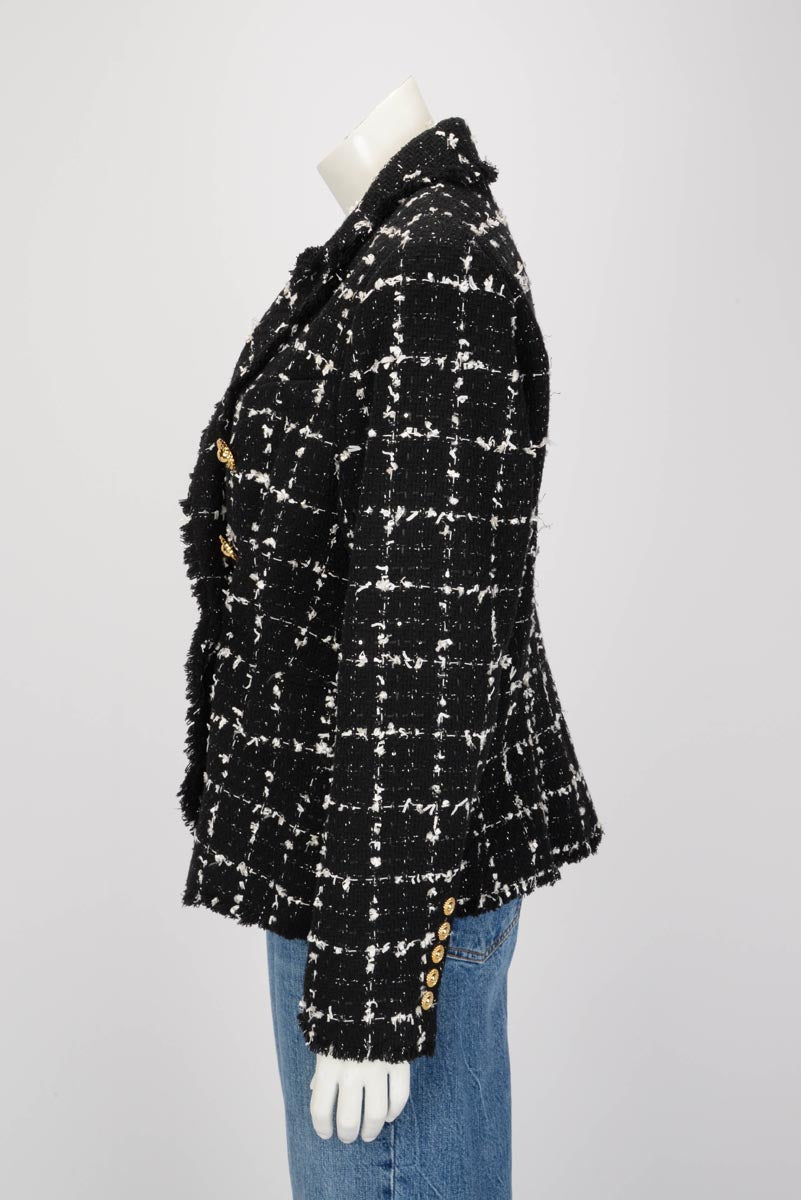 Balmain Black & White Sequin Boucle Classic Blazer FR 44