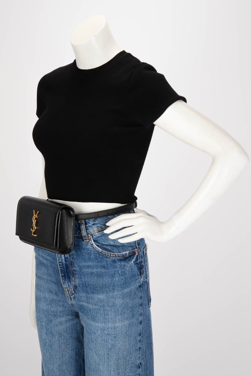 Saint Laurent Black Grain de Poudre Kate Belt Bag