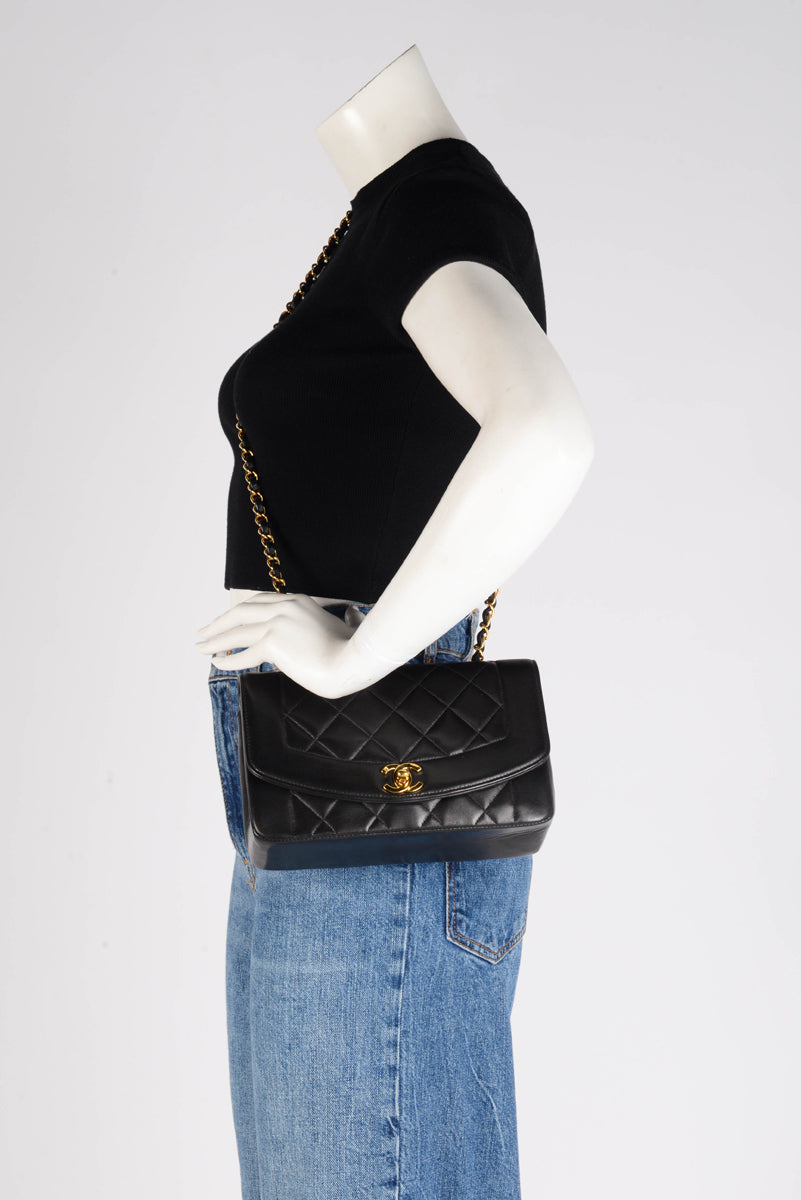 Chanel Black Quilted Lambskin Small Diana Shoulder Bag