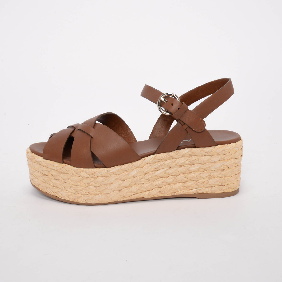 Prada Brown Calfskin & Raffia Espadrille Wedges 38