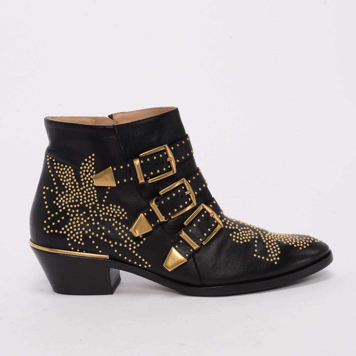 Chloe Black Leather Studded Susanna Ankle Boots 40