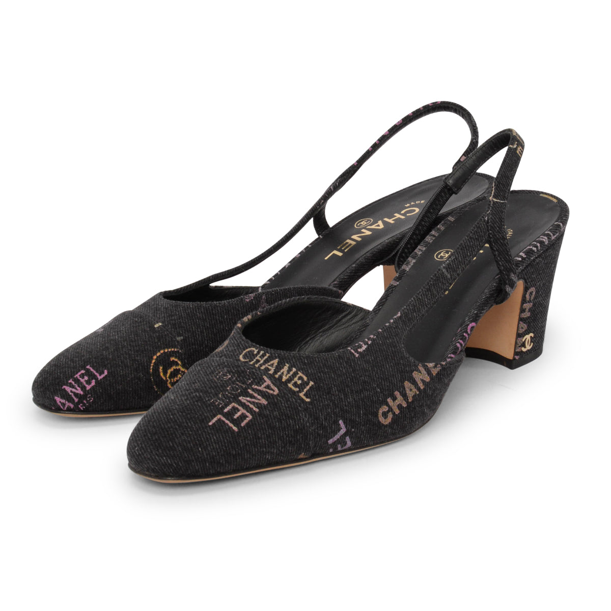 Chanel Black Denim Mood CC Slingback Pumps 40.5